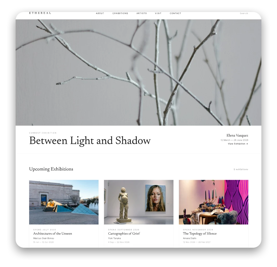 Design Ethereal para o site de uma galeria