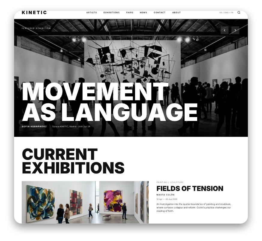 Design Kinetic para o site de uma galeria